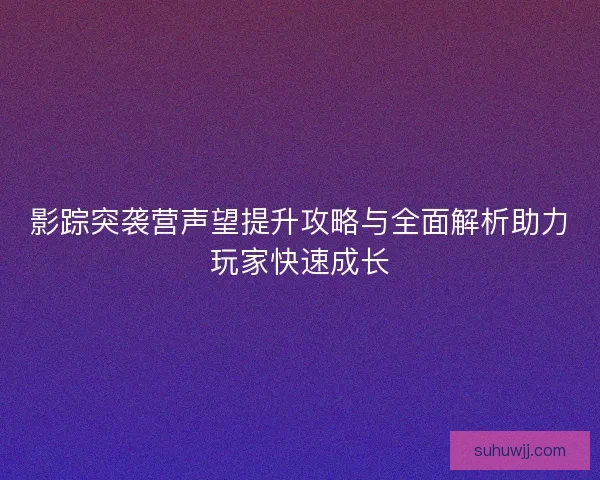 影踪突袭营声望提升攻略与全面解析助力玩家快速成长