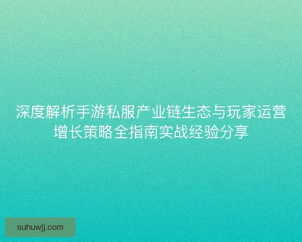 深度解析手游私服产业链生态与玩家运营增长策略全指南实战经验分享
